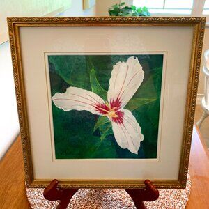 Vintage Original Framed Watercolor "Trillium" Signed by Artist V. Hathaway
